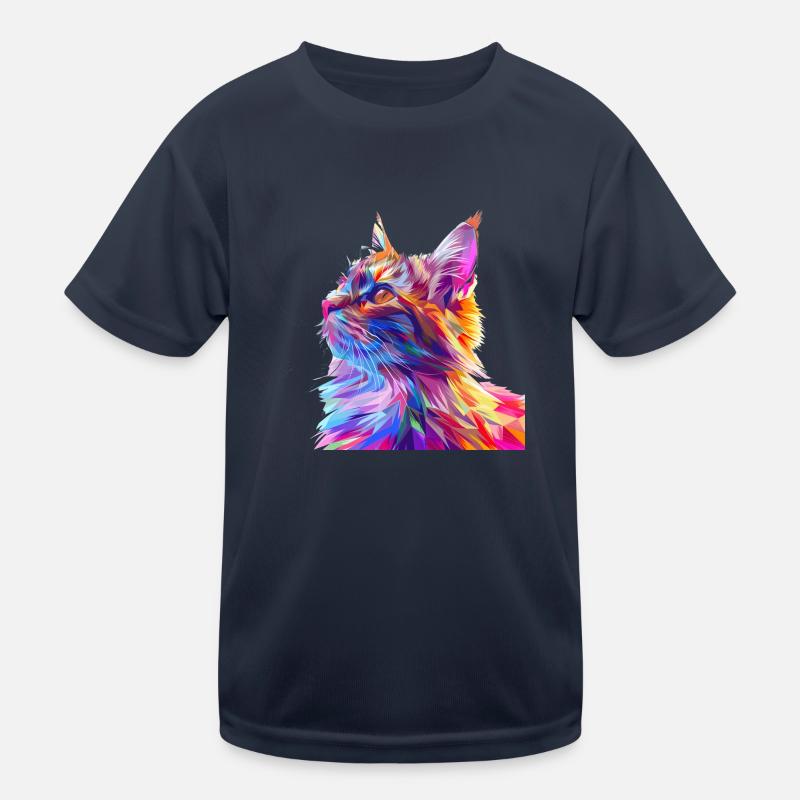 Polygon Cat Comic Style - Kids Functional T-Shirt - navy