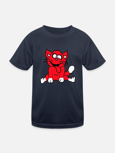 Cat Squints Funny Crazy Tongue Out Grimace - Kids Functional T-Shirt - navy - Front
