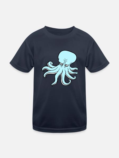 Oktopus Kraken Tintenfisch Kopffüßer Böser Blick - Kinder Funktions-T-Shirt - Navy - Vorne