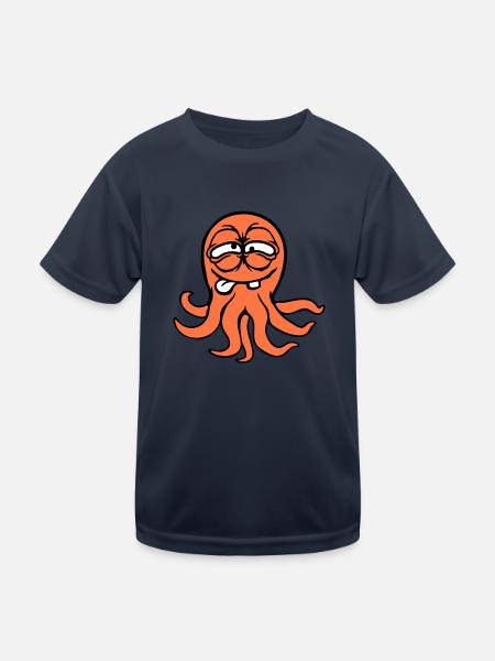 Octopus Octopus Octopus Squid Cephalopod Funny Silly - Kids Functional T-Shirt - navy - Front