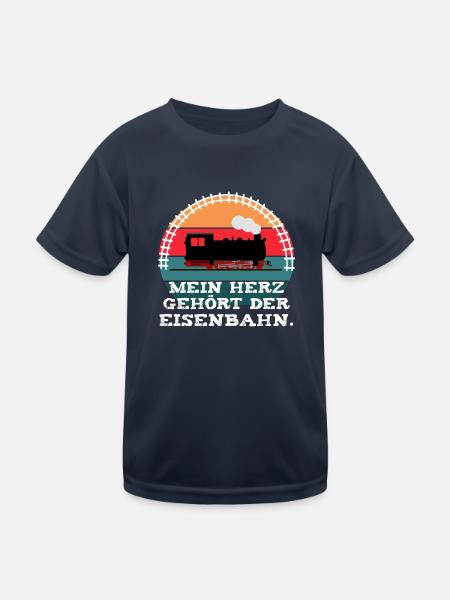 Eisenbahn Leidenschaft Dampflok - Kinder Funktions-T-Shirt - Navy - Vorne