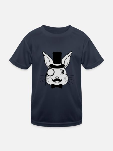 Sir Hase Monokel Zylinder - Kinder Funktions-T-Shirt - Navy - Vorne