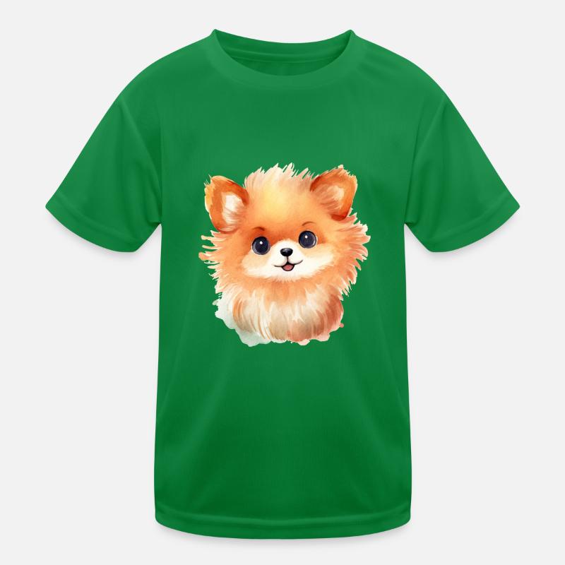 Zwergspitz Wasserfarben Zeichnung Kinder Funktions-T-Shirt