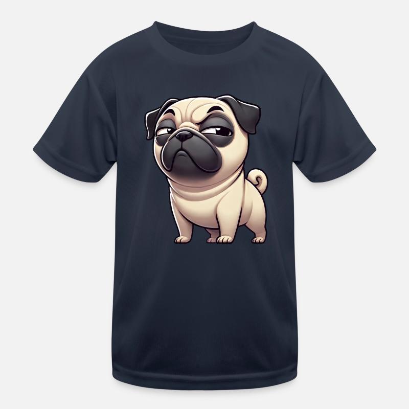 Skeptical Funny Pug Cartoon Dog Kids Functional T-Shirt