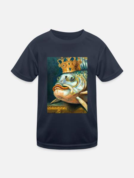 Fisch mit Krone - Kinder Funktions-T-Shirt - Navy