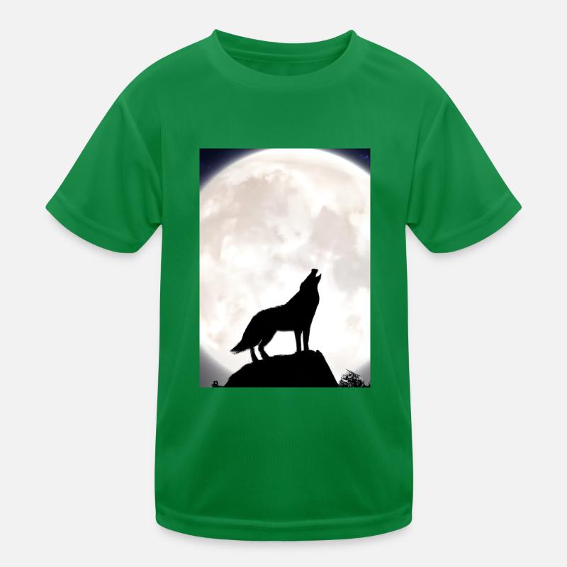 Wolf bei Nacht Kinder Funktions-T-Shirt