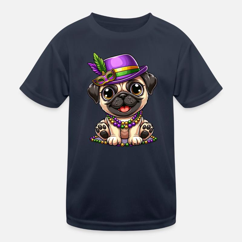 Mardi Gras Comic Pug Kids Functional T-Shirt