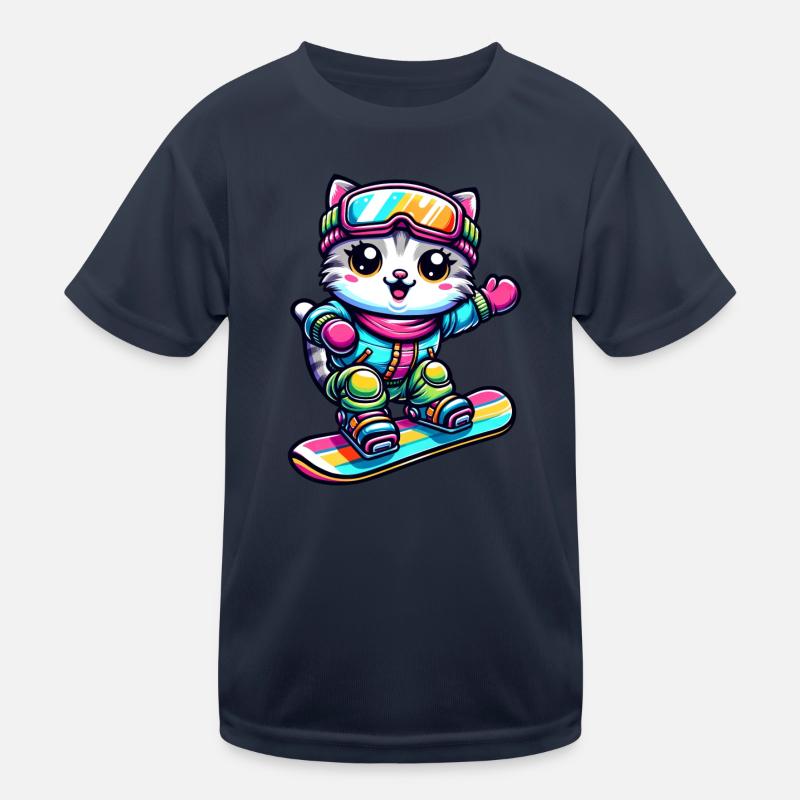 Cat Snowboard Snowboarder Cute Kids Functional T-Shirt