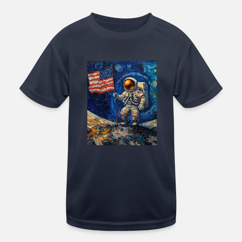 astronaut on moon with us flag Kids Functional T-Shirt