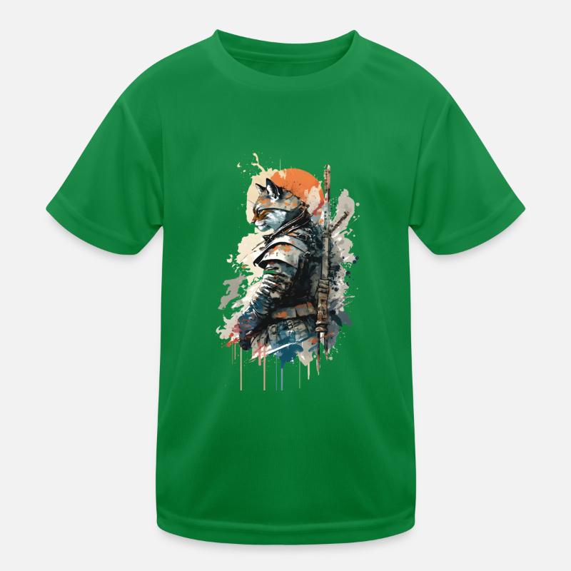 Samurai-Katze trägt eine Uniform Kinder Funktions-T-Shirt