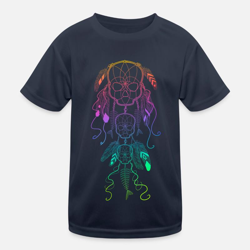 Regenbogen Traumfänger mit Skelettschädeln Kinder Funktions-T-Shirt
