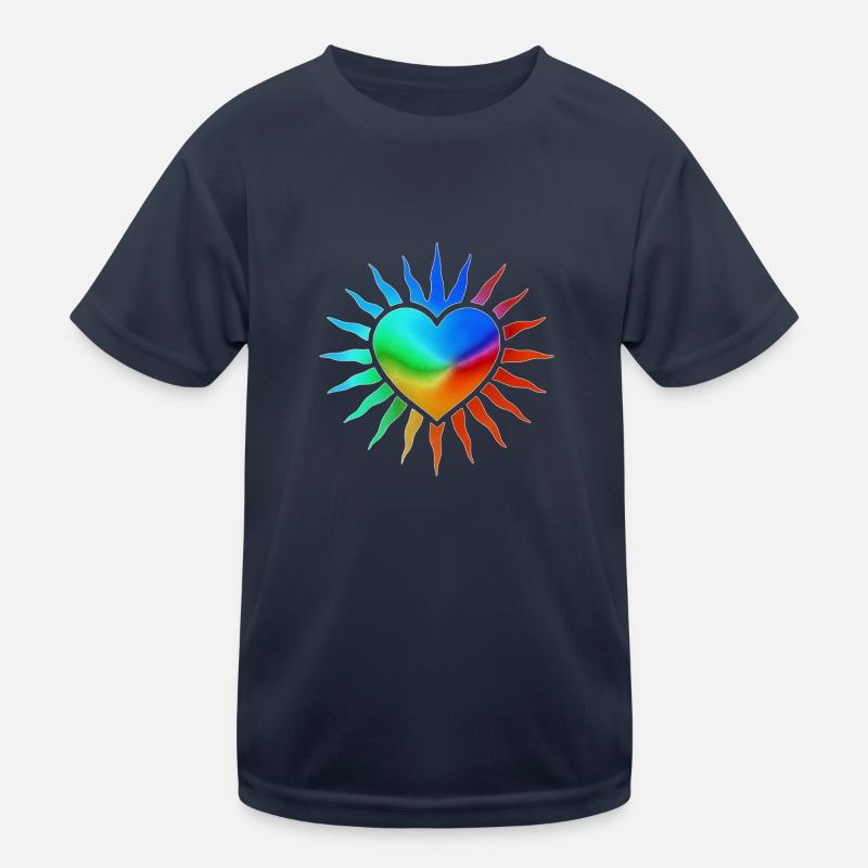 Rainbow Heart with Sun Rays Kids Functional T-Shirt