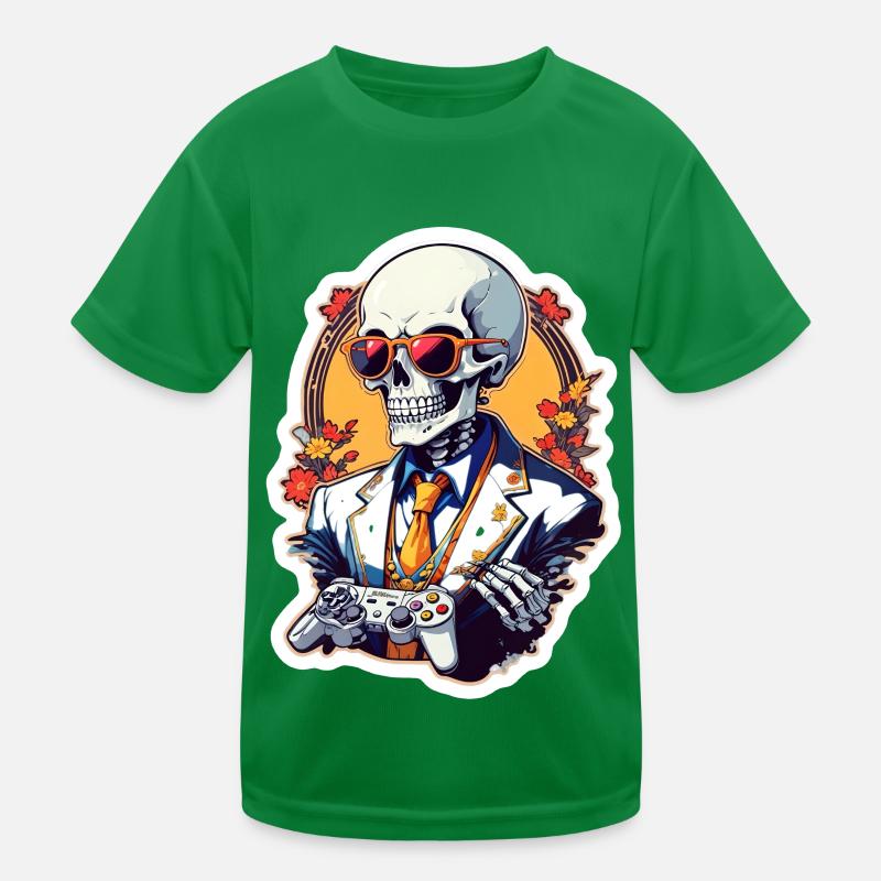 Retro Gamer Skeleton with Controller Console Games Kids Functional T-Shirt
