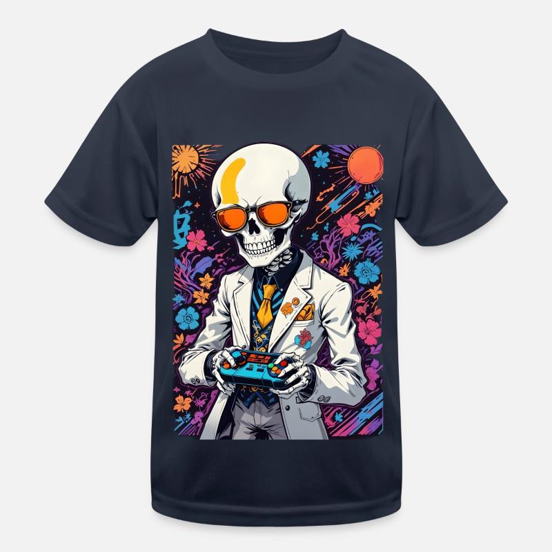 Retro Gamer Skeleton with Controller Console Games Kids Functional T-Shirt