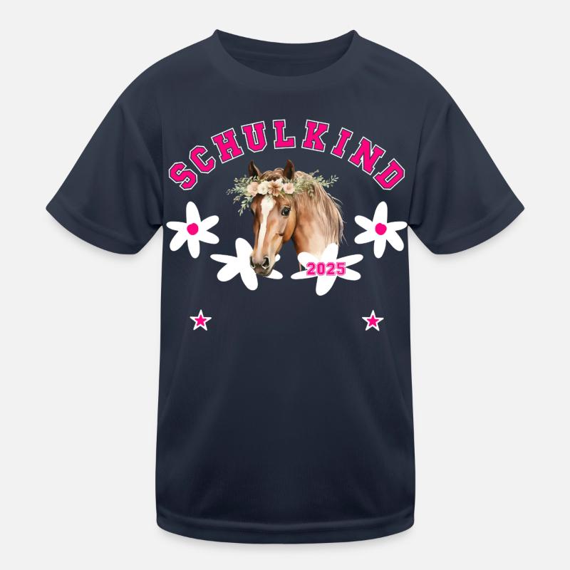 Schulkind 2025 - Pferd - mit Name des Kindes Kinder Funktions-T-Shirt
