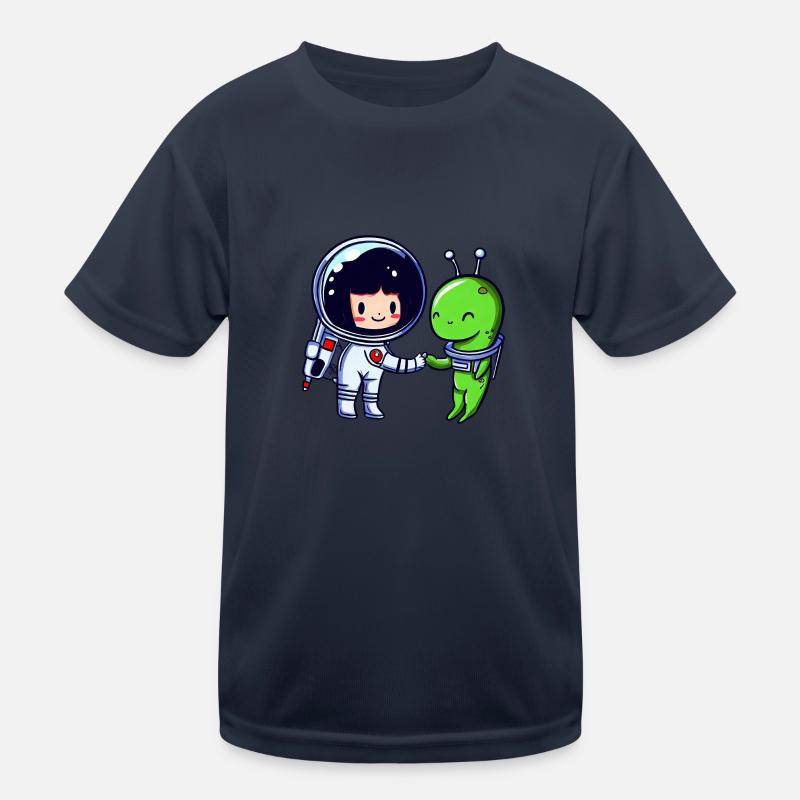 Salutation dans l’espace : poignée de main d’un extraterrestre et d’un astronaute T-shirt sport Enfant