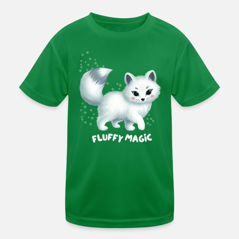 White Fox with Fluffy Kitty Kids Functional T-Shirt