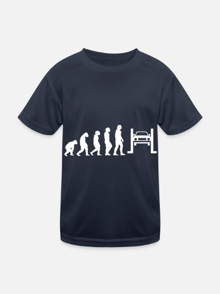 Evolution Kfz Mechaniker - Kinder Funktions-T-Shirt - Navy - Vorne