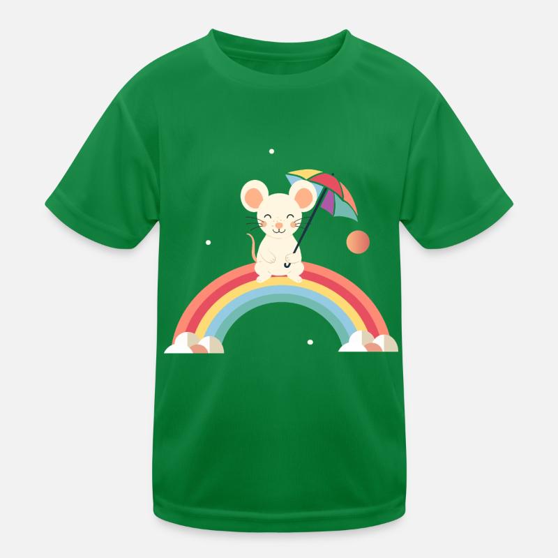Souris joyeuse avec parapluie sur l’arc-en-ciel T-shirt sport Enfant