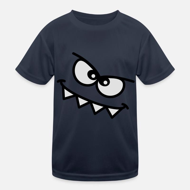 Evil Peeping Cartoon Monster Face Sharp Teeth Kids Functional T-Shirt