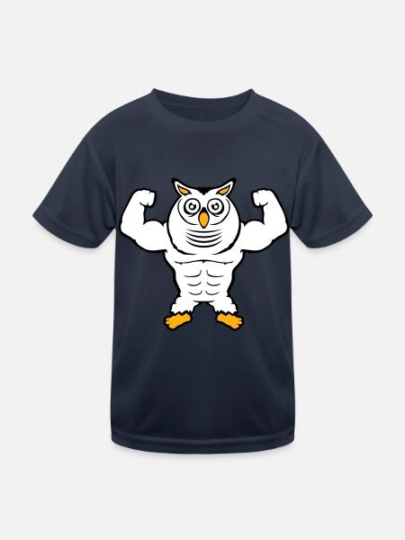 Owl Bodybuilder Muscles Biceps Poses Gym Rat Cool - Kids Functional T-Shirt - navy - Front