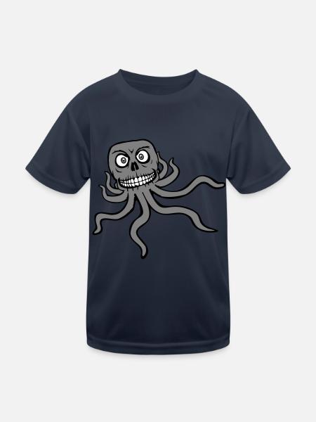 Oktopus Alien Monster Horror Außerirdischer Grinst - Kinder Funktions-T-Shirt - Navy - Vorne