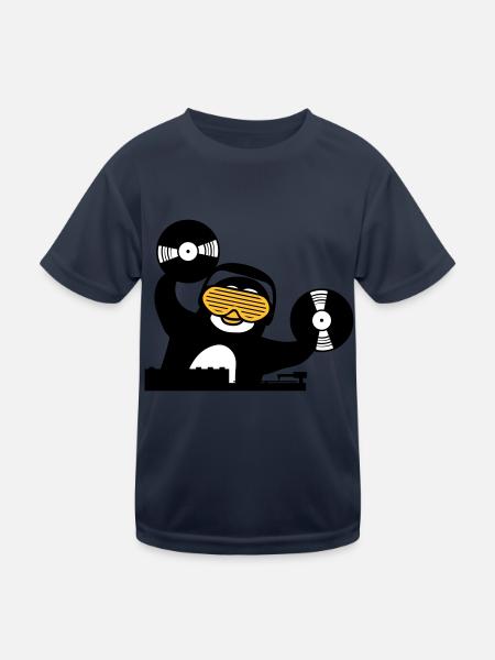 dj music plate hang up mixer club disco ping - Kids Functional T-Shirt - navy - Front