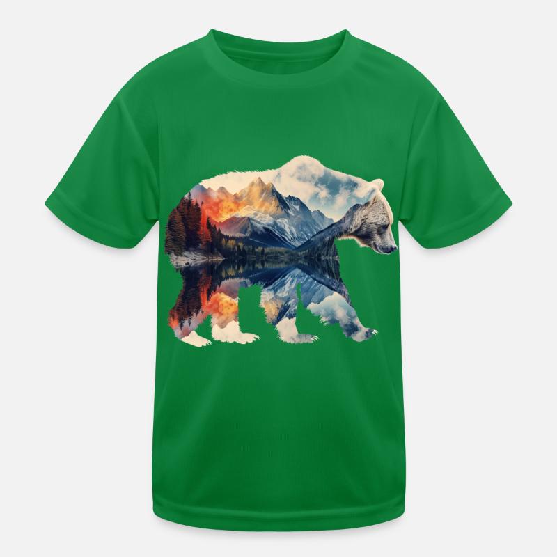 Double-exposure bear Kids Functional T-Shirt
