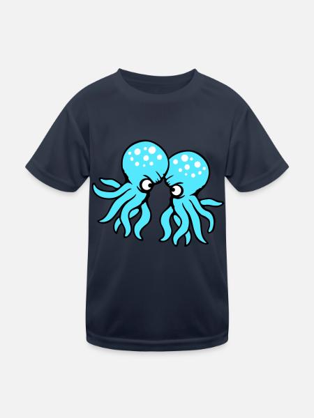 2 Oktopus Freunde Zwei kämpfende Feinde Rivalen - Kinder Funktions-T-Shirt - Navy - Vorne