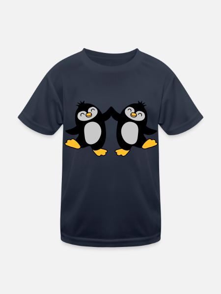 High Five Begrüßung Pinguine - Kinder Funktions-T-Shirt - Navy - Vorne