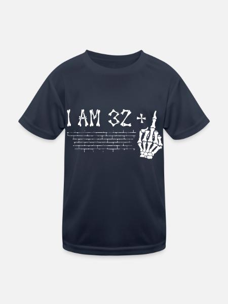 I Am 32 Plus Middle Finger - 33rd Birthday - Kids Functional T-Shirt - navy - Front