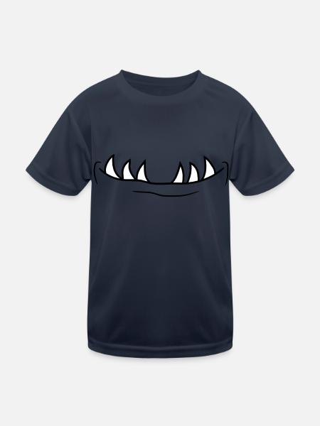 mund zaehne maul kopf gesicht klein monster horror - Kinder Funktions-T-Shirt - Navy - Vorne