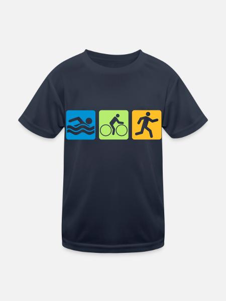 bunt sport buttons piktogramm cool logo swim bike - Kinder Funktions-T-Shirt - Navy - Vorne
