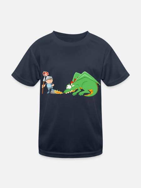 Ritter und Drache - Kinder Funktions-T-Shirt - Navy - Vorne