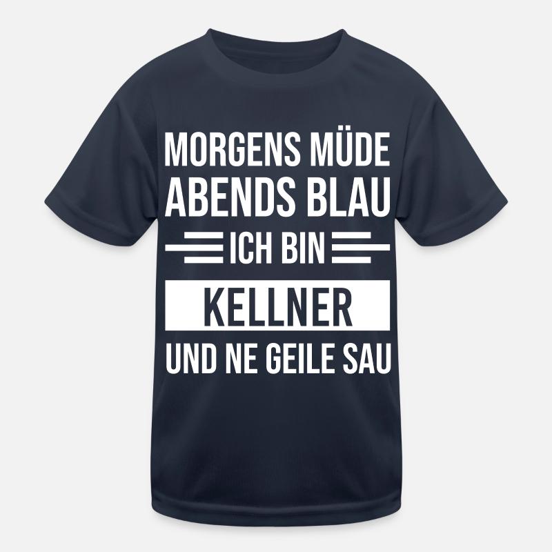 Morgens Müde Abends Blau Kellner Kinder Funktions-T-Shirt