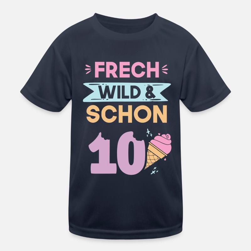 10 Jahre Geburtstag Junge Mädchen Eis essen - Kinder Funktions-T-Shirt - Navy