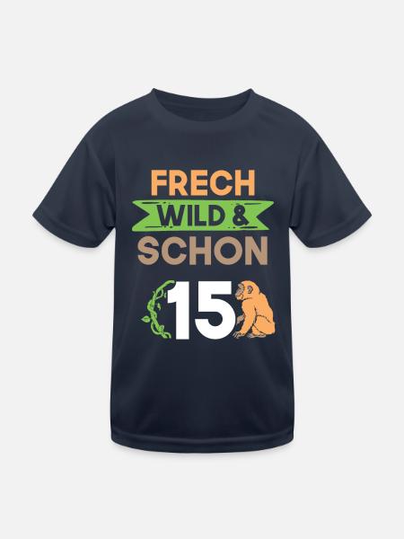 15 Jahre Geburtstag Junge Mädchen Affe - Kinder Funktions-T-Shirt - Navy - Vorne