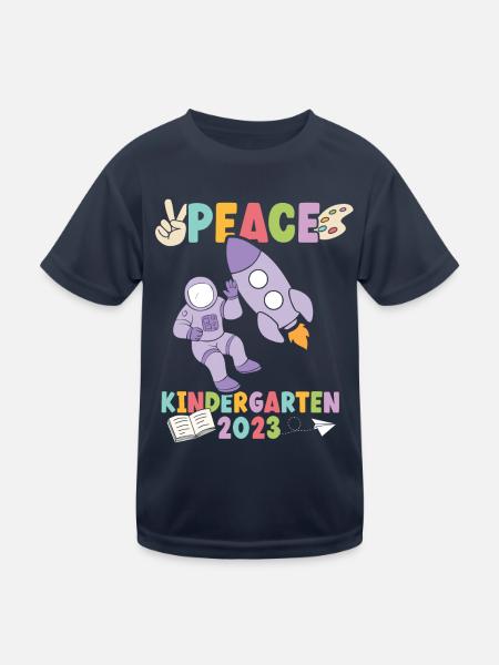 Astonaut Peace Kindergarten 2023 - Kinder Funktions-T-Shirt - Navy - Vorne