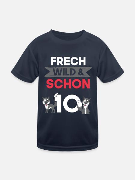 10 Jahre Geburtstag Junge Mädchen Wolf - Kinder Funktions-T-Shirt - Navy - Vorne