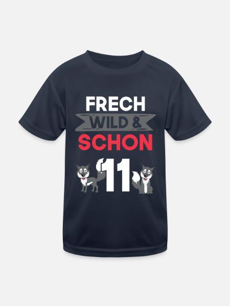 11 Jahre Geburtstag Junge Mädchen Wolf - Kinder Funktions-T-Shirt - Navy - Vorne