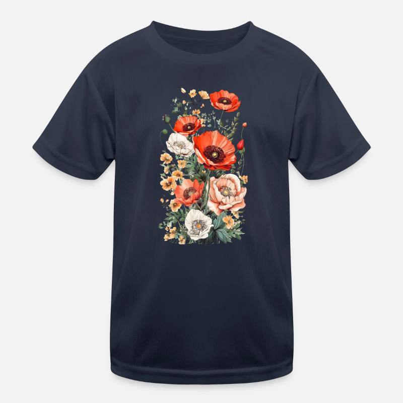 Wunderschönes Boho Mohn Herbarium Bouquet Kinder Funktions-T-Shirt