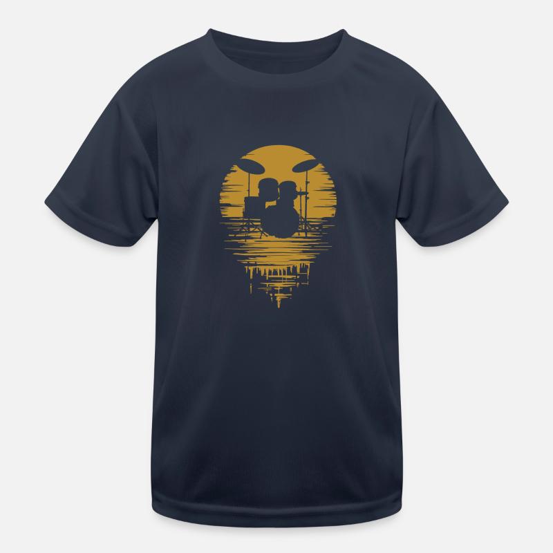 Drumset Silhouette Drums with Reflection Kids Functional T-Shirt