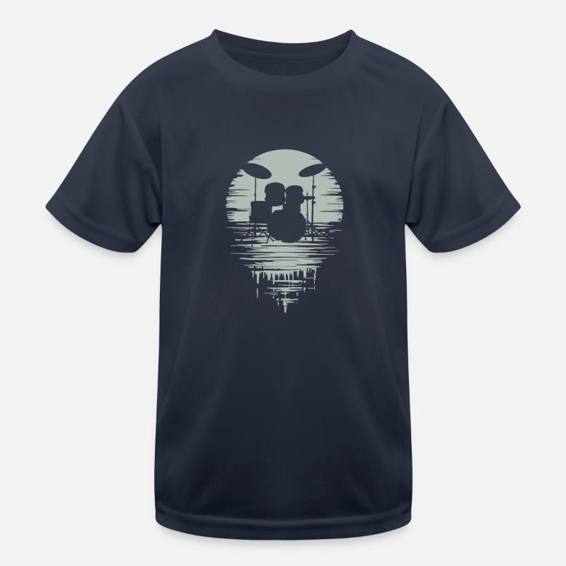 Drumset Silhouette Schlagzeug mit Spiegelung Kinder Funktions-T-Shirt