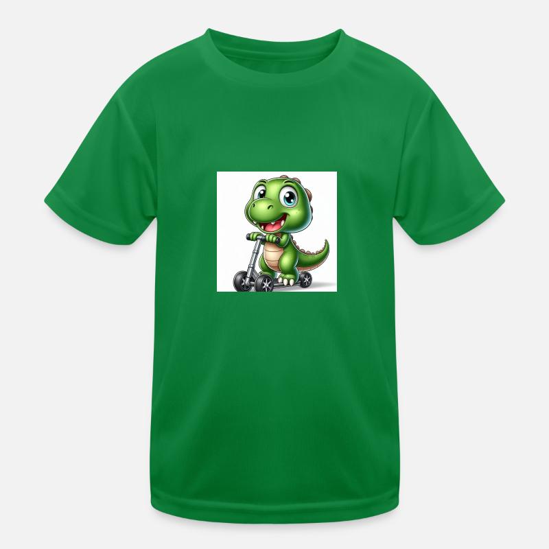 Crocodile vert avec des yeux bleus sur un scooter T-shirt sport Enfant