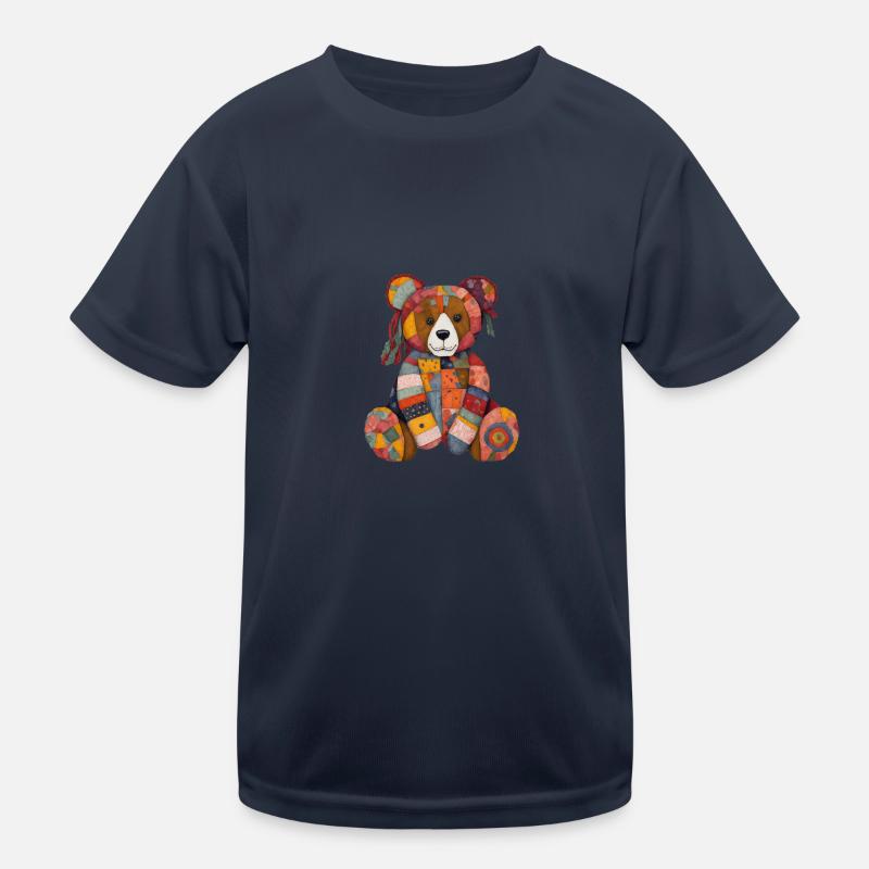 Patchwork Teddy - Kinder Funktions-T-Shirt - Navy