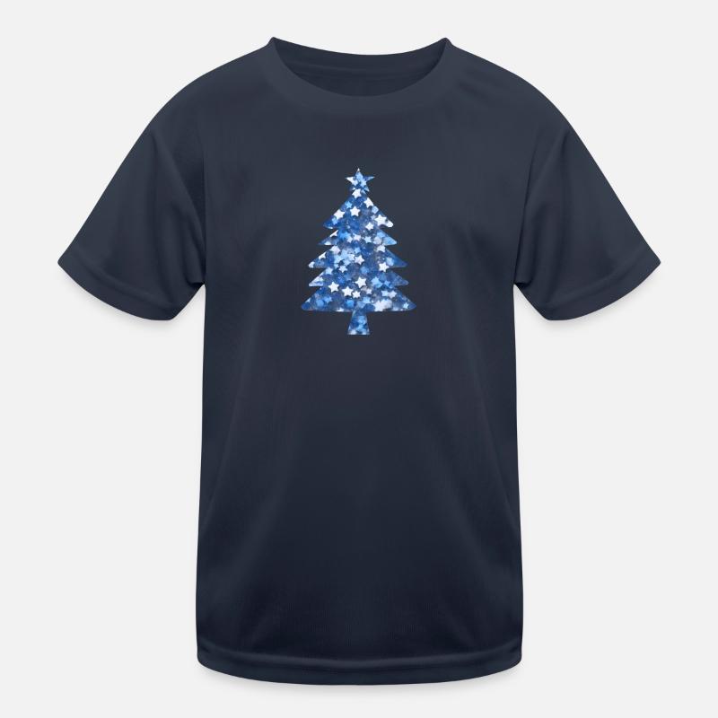 Christmas Tree Blue Glitter Kids Functional T-Shirt