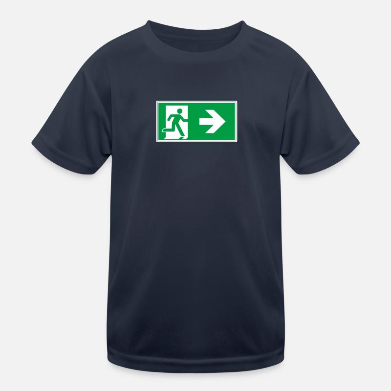 escape route sticker sign emergency exit right go Kids Functional T-Shirt