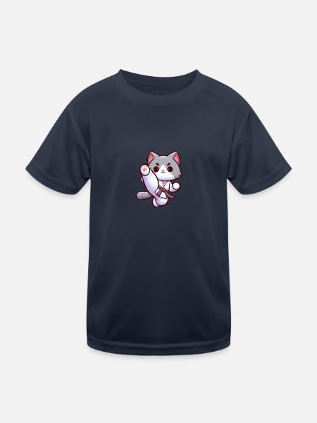 Katze Karate Kick Kampfsport Kampfkunst - Kinder Funktions-T-Shirt - Navy