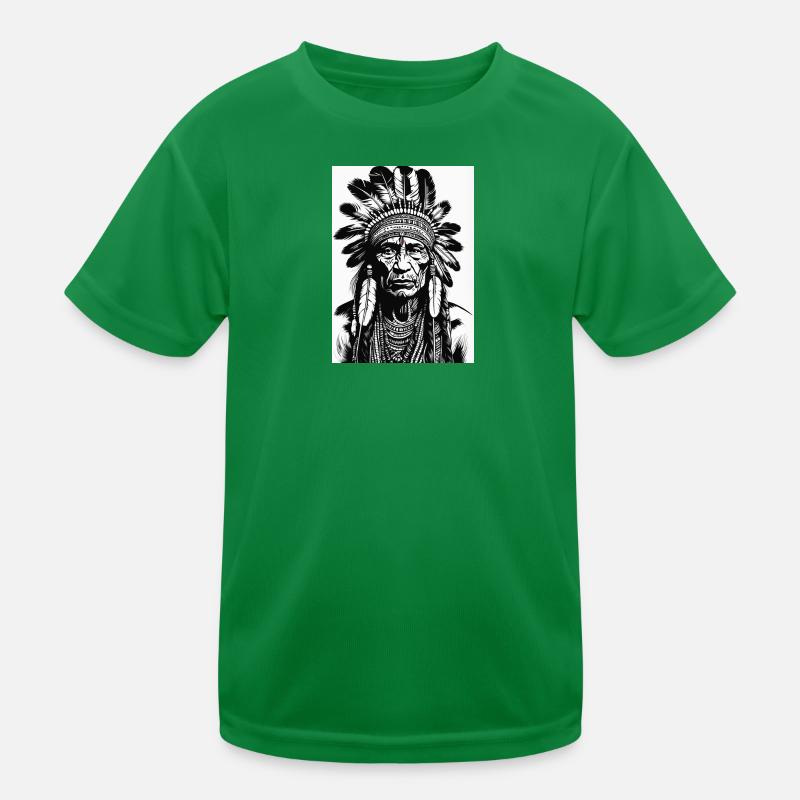 Tête de chef autochtone avec coiffe de plumes T-shirt sport Enfant