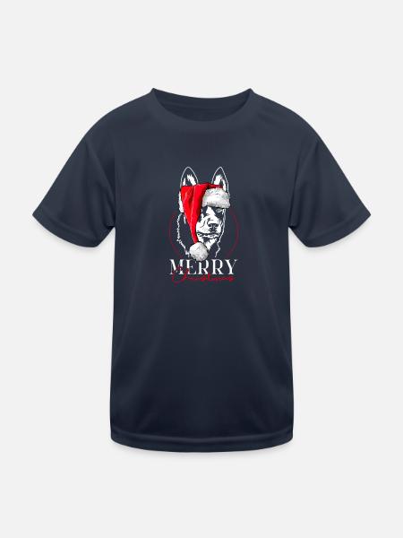 Santa Australian Kelpie Merry Christmas Wilsigns - Kinder Funktions-T-Shirt - Navy - Vorne